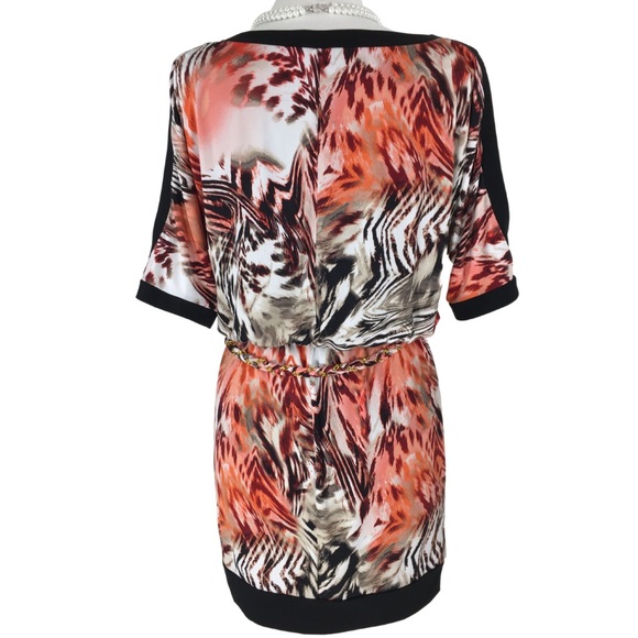 Thalia Sodi Coral Zebra Black Slit Sleeve Cocktail Blouson Midi Dress size Small - Picture 8 of 15
